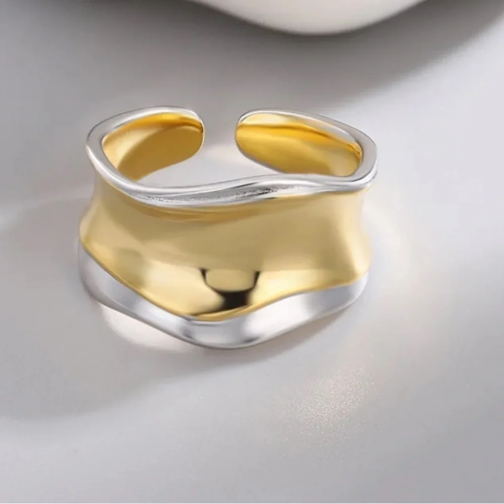 New Gold & 925 Sterling Silver Unique Wide Band Ring